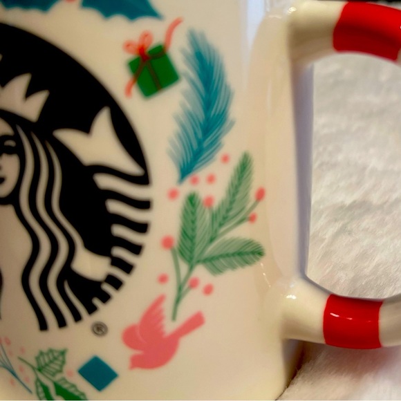 NEW Starbucks Candy Cane Christmas Coffee Mug Pink Doves Black Mermaid Holly - Picture 5 of 8